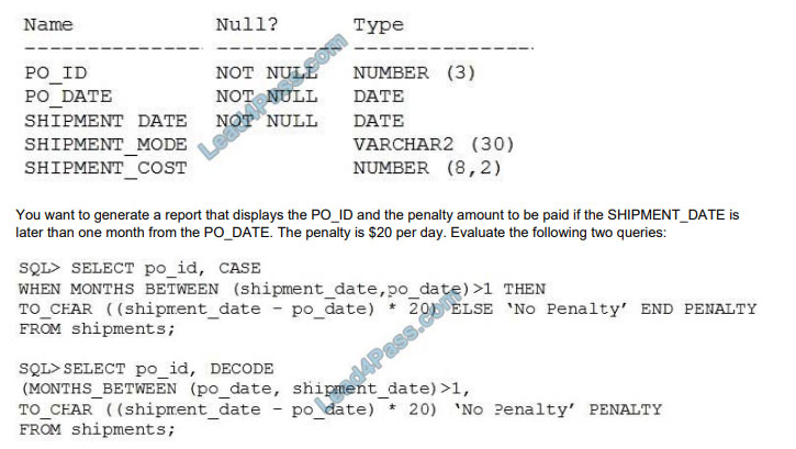 lead4pass 1z0-071 exam questions q10